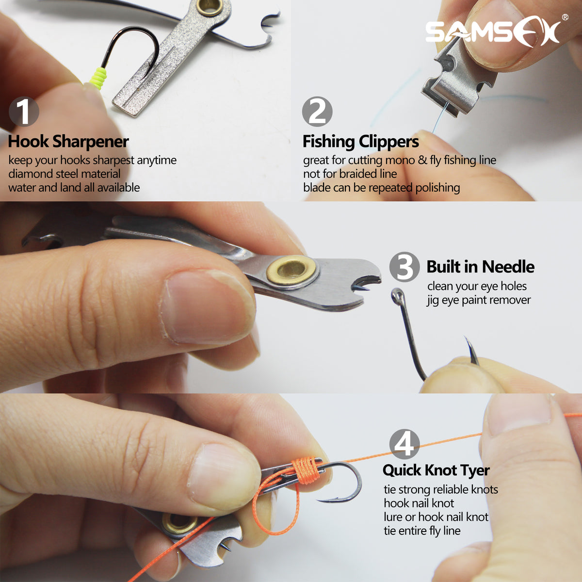 SAMSFX Fly Fishing Knot Tying Tools Quick Knot Tool for Fishing Hooks,  Lures, Flies, Trout Line Backing, Come with Zinger Retractors