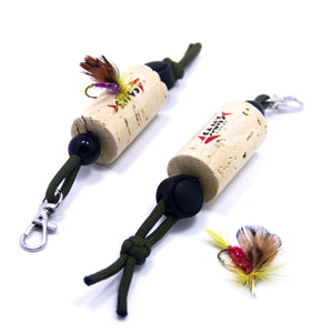 Fly Fishing Flies Holder Patch Dropper on Lanyard Wine Cork Key Wood Float for Angler Vest Pack - SAMSFX