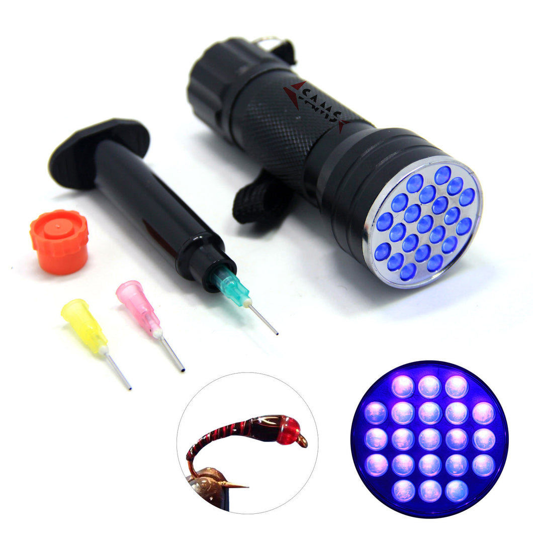 SAMS Fly Tying Kits UV 21 LEDs Light and Clear Cure Glue Syringe Dispenser Tools - SAMSFX