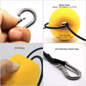 Kayak Drift Anchor Tow Line Nylon Rope with EVA Buoy Stainless Clips Accessory - SAMSFX