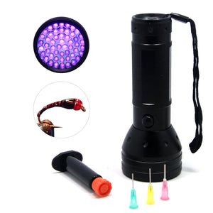 SAMS 51 LEDs Fly Tying UV Flashlight Light and Clear Cure Glue Syringe Dispenser - SAMSFX