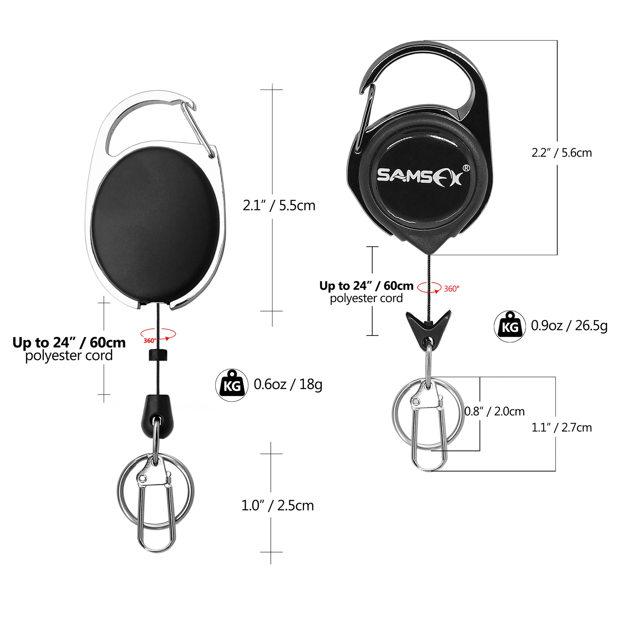 SAMSFX Fly Fishing Zinger Retractor for Anglers Vest Pack Tool Gear  Assortment Combo 3pcs in Pack Carabiner Retractors, 24 Nylon Cord,  Rotating Clip