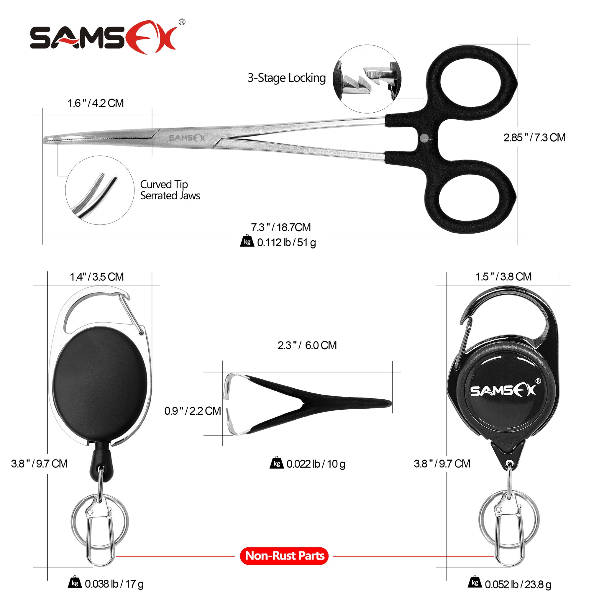 SAMSFX Fly Fishing Tool Combo Forceps Zinger Retractor Clipper
