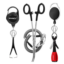 Load image into Gallery viewer, Black Fly Fishing Combo 5 in 1 Fishing tools set Forceps Zinger Nipper &amp; Lanyard