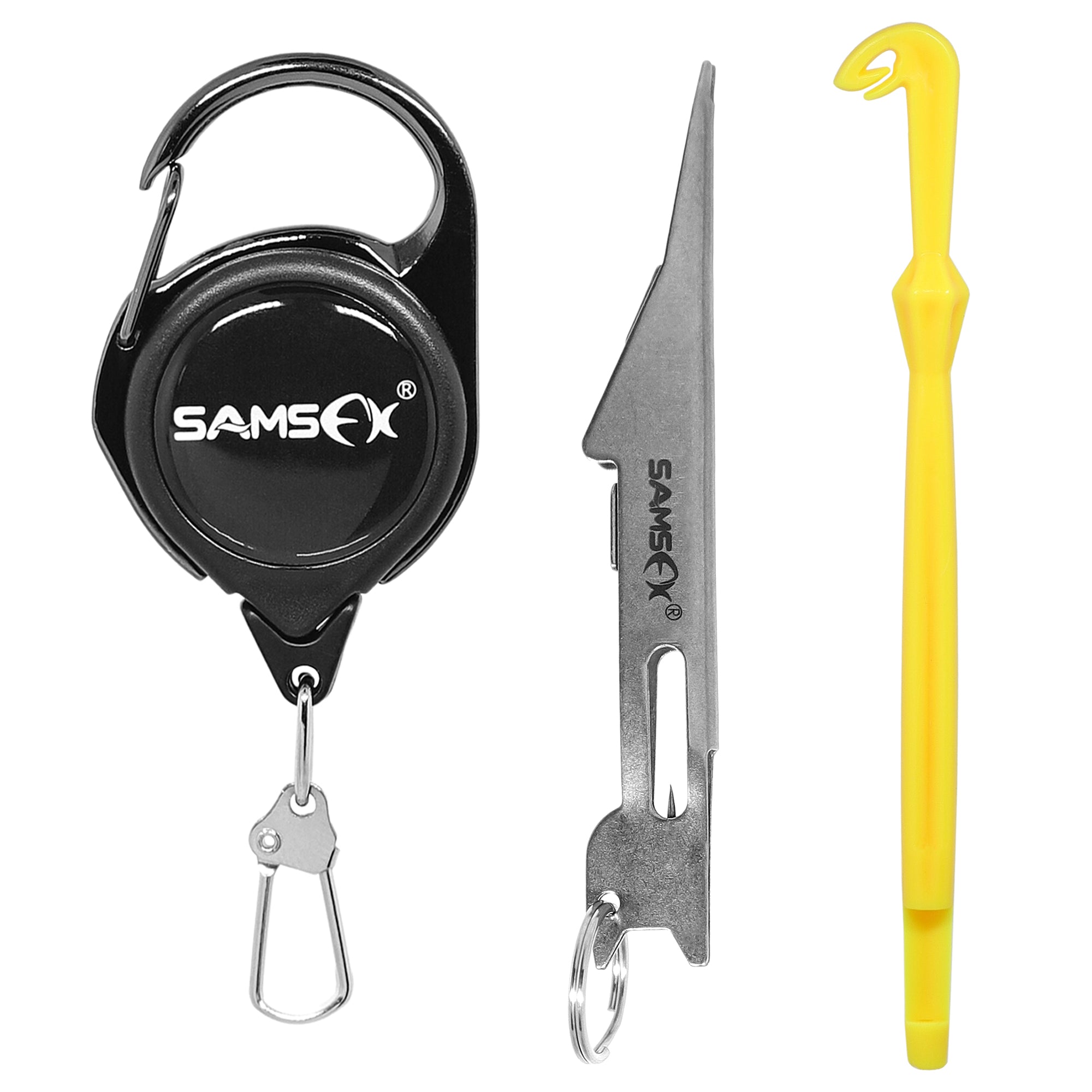  SAMSFX Fishing Tungsten Line Cutter with Zinger Retractors,  Fishing Pliers Cutters, Knot Tying Tool, Hook Eye Cleaner, Hook Sharpener,  Tune Baits & Loop Tyer Tool (Gray Line Cutter with Retractor) 