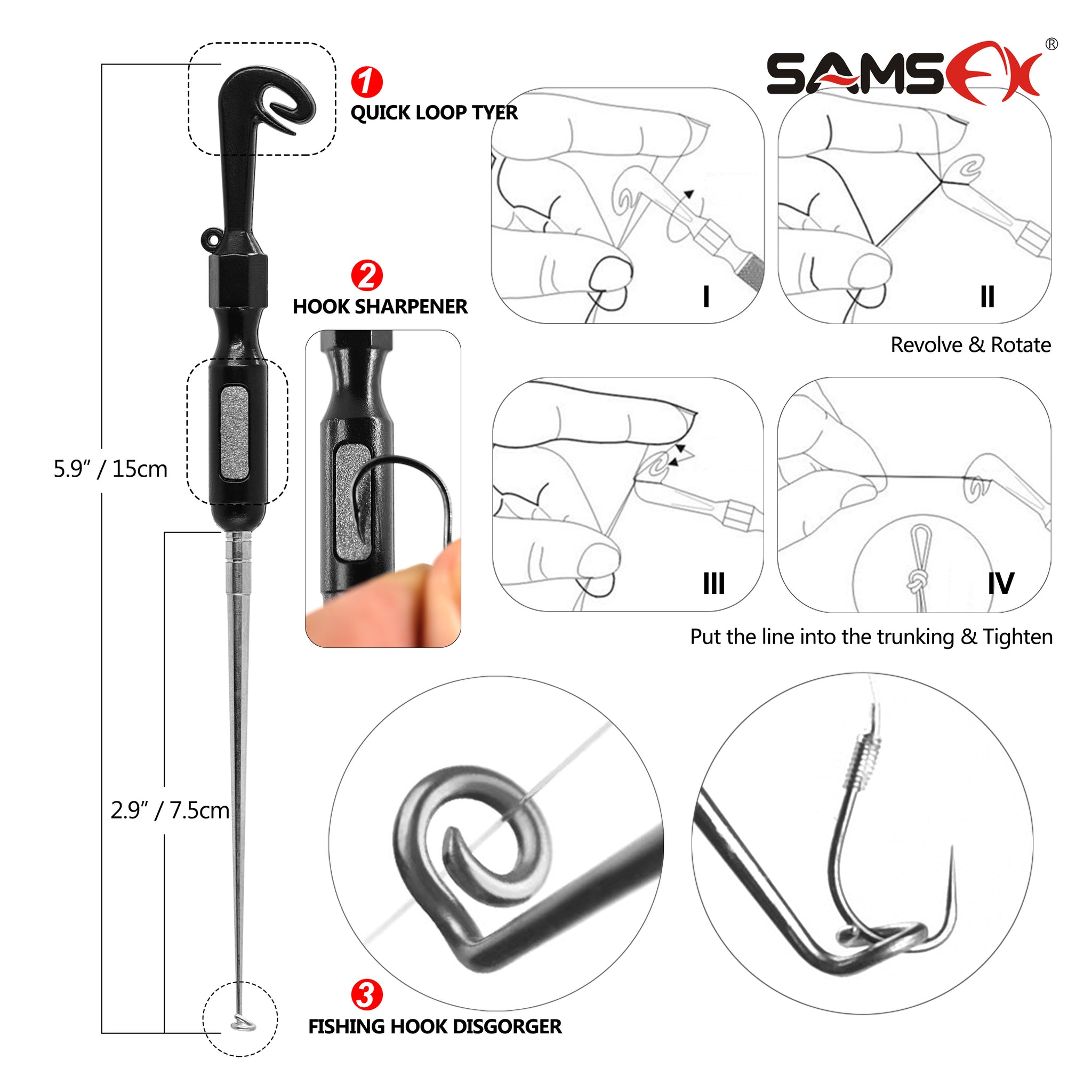 easy fishing hook tying tool Quick Knot Tool, Loop Tyer, Hook Remover, Hair Rig Tying Tool and Zing – samsfxfishing