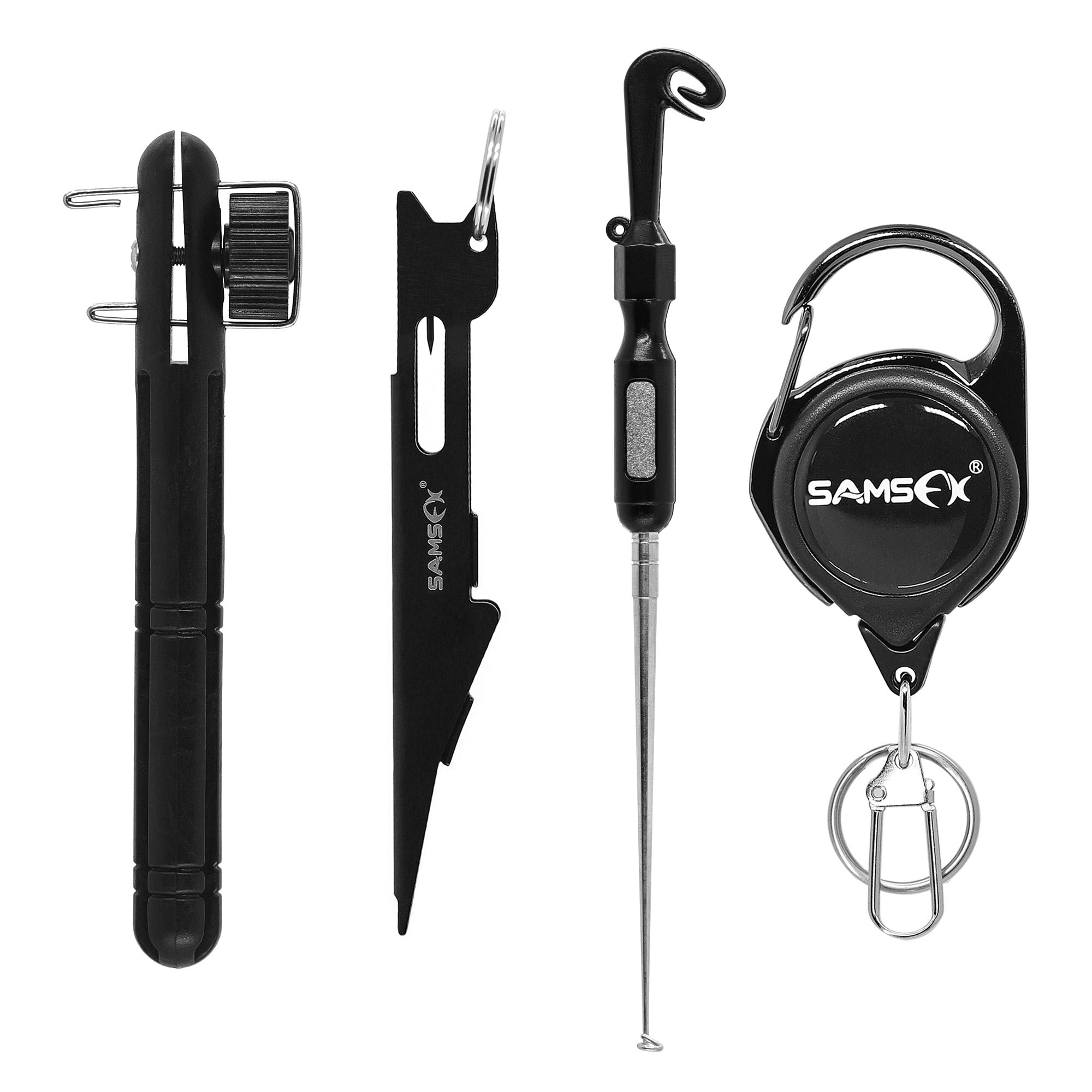  SAMSFX Fishing Tungsten Line Cutter with Zinger Retractors,  Fishing Pliers Cutters, Knot Tying Tool, Hook Eye Cleaner, Hook Sharpener,  Tune Baits & Loop Tyer Tool (Gray Line Cutter with Retractor) 
