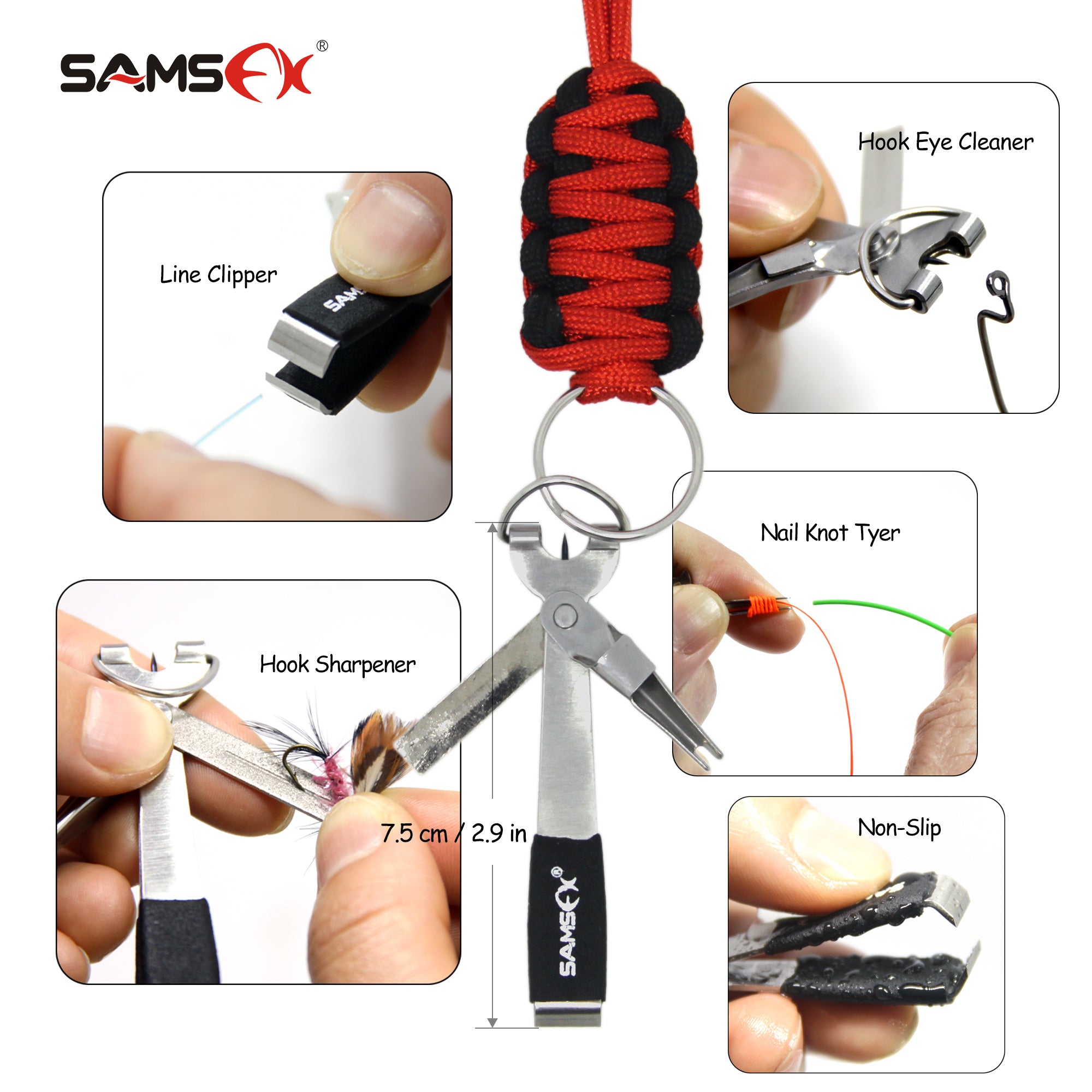 SAMSFX Fishing Quick Knot Tying Tool 3.7 Large Size 4 in 1 Mono Line  Clipper with Zinger Retractor Combo (Oval Zinger & Silver Knot Tool)