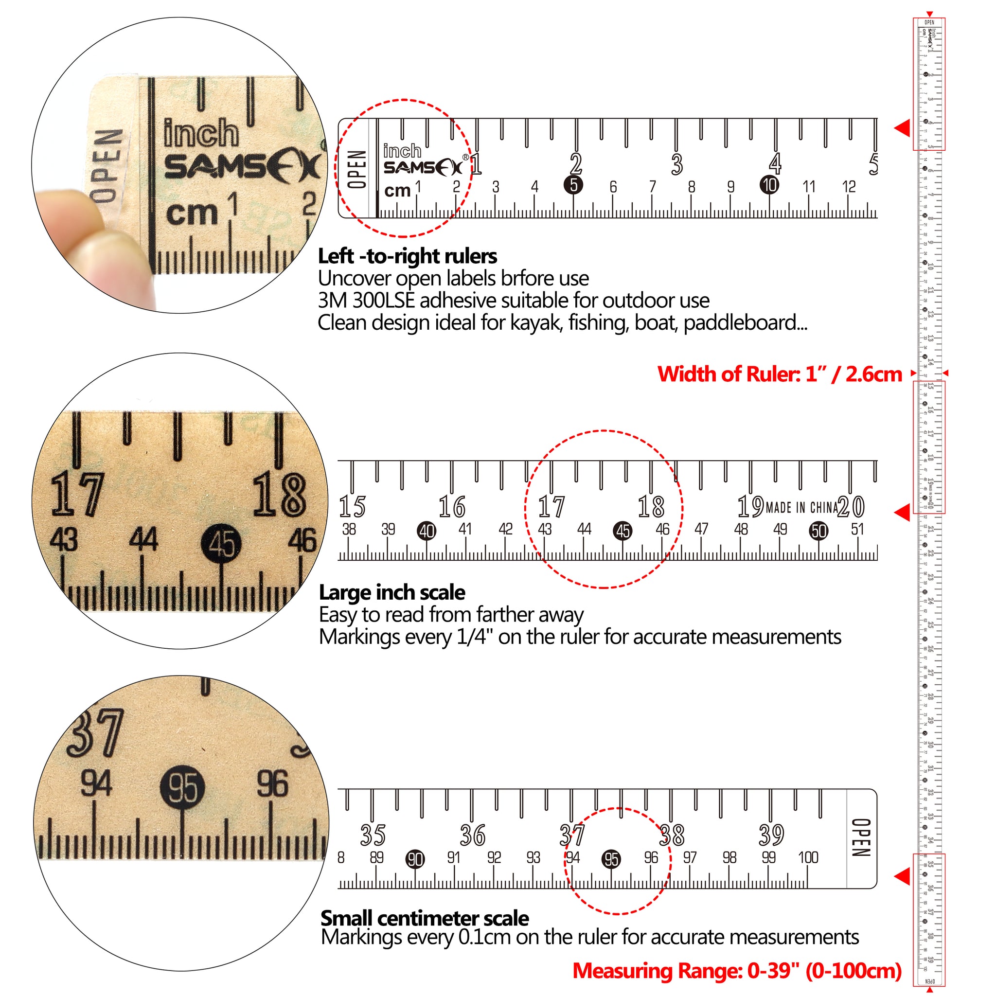 Fish Measure Scale Ruler Sticker SAMSFX Fishing Self Adhesive Measuring Fish Ruler Tape Sticker ...