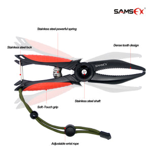 SAMSFX ABS Floating Fish Lip Grip Gripper Gear Tool Fishing Pliers Saltwater w/ Paracord Lanyard 8" - SAMSFX