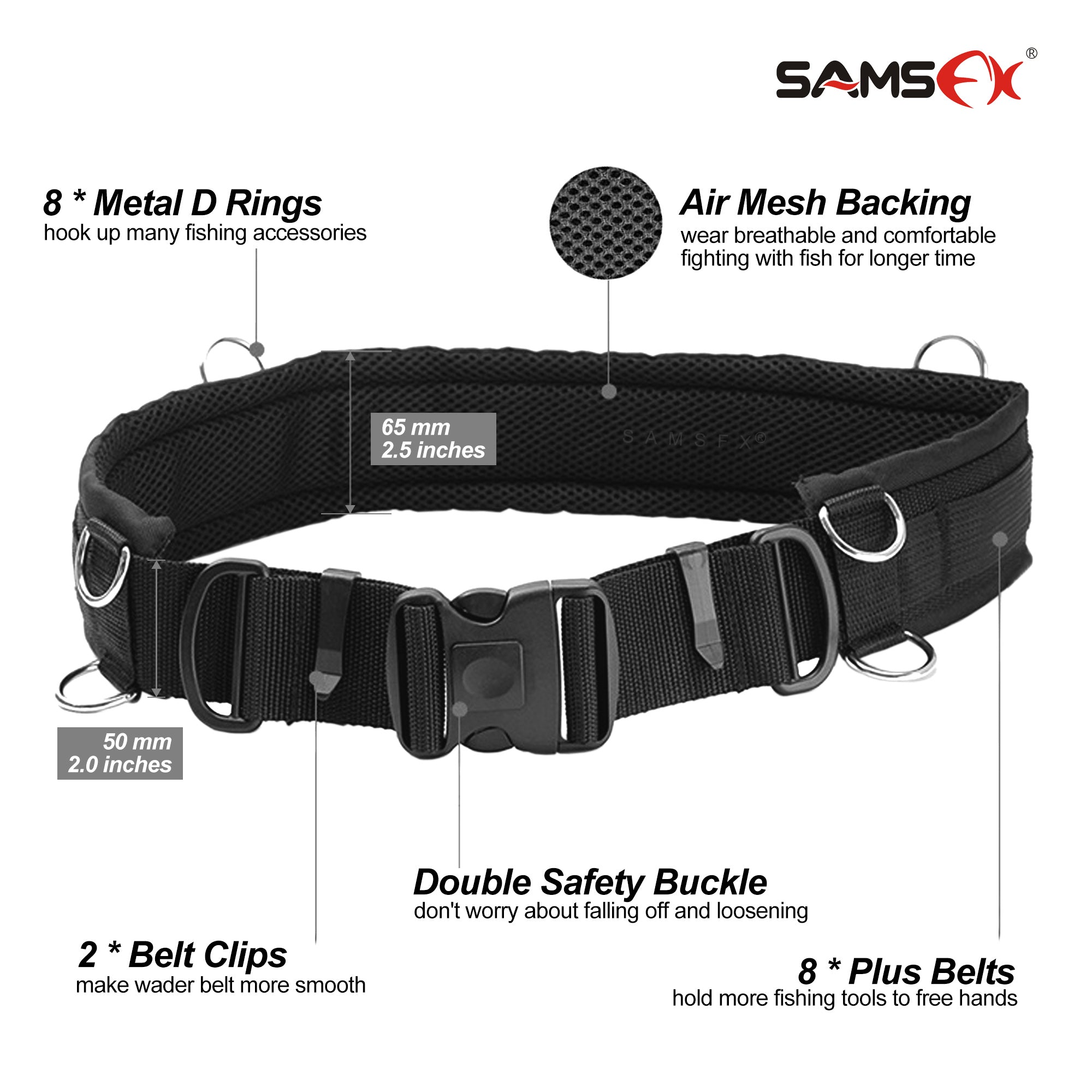 SAMSFX Adjustable Fishing Wading Belt Wader Belts for Surf Casting Kayak  Accessories Straps with D Ring and Hook Fits : : Sporting Goods