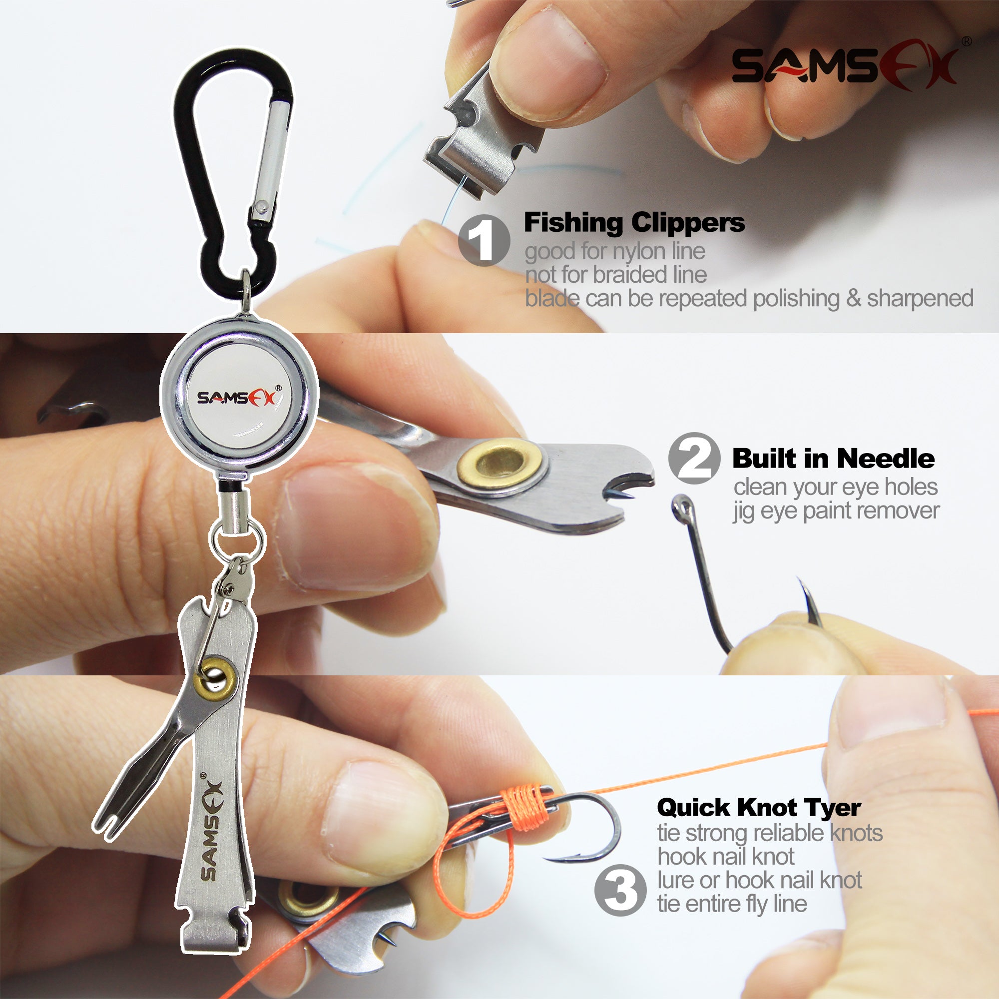 SAMSFX Fly Fishing Clippers with Zinger Retractor Nail Knot Tying