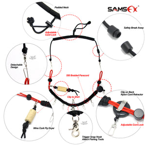 SAMSFX Fly Fishing Lanyard w/ Fly Dryer and Zinger Retractors - SAMSFX